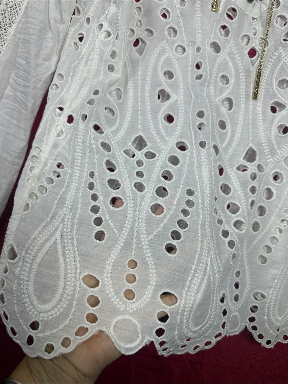 (A5)Michael Kors Long Sleeve Blouse with Lace Trim and Openwork Embroidery,Sz M - Picture 14 of 16